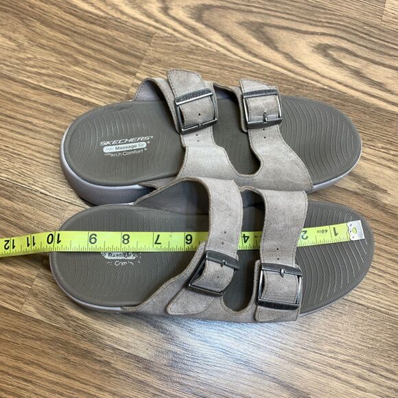 Skechers Women's Go Walk Massage Fit Sweet Talk Slide Sandals Taupe Size: 8 - Picture 11 of 11